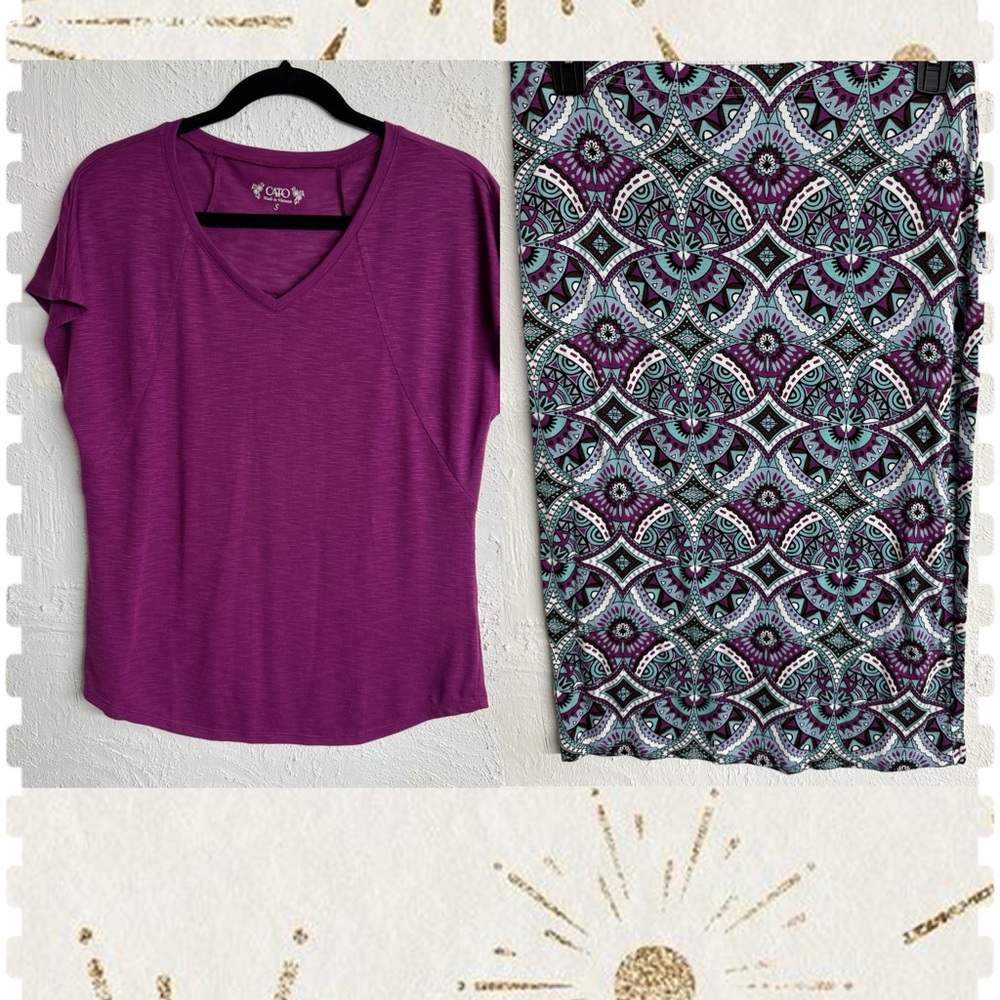 2 Piece Set Cato Short Sleeve V-Neckline Top & Bohemian Multicolor Skirt